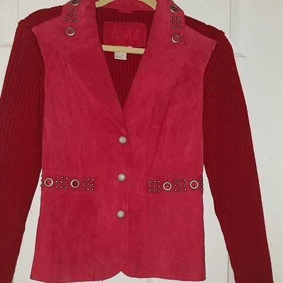 AMI Red leather jacket Sz S NWOT - Picture 2 of 5